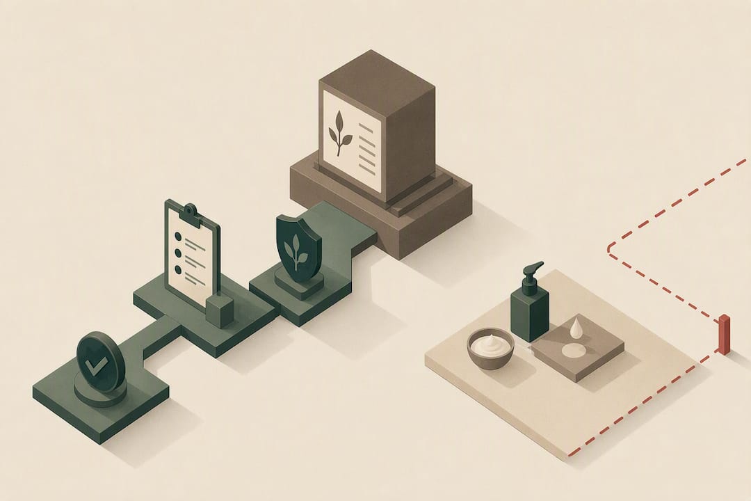 Isometric cosmetic compliance pathway illustration